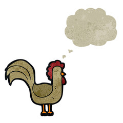 retro cartoon chicken with thought bubble