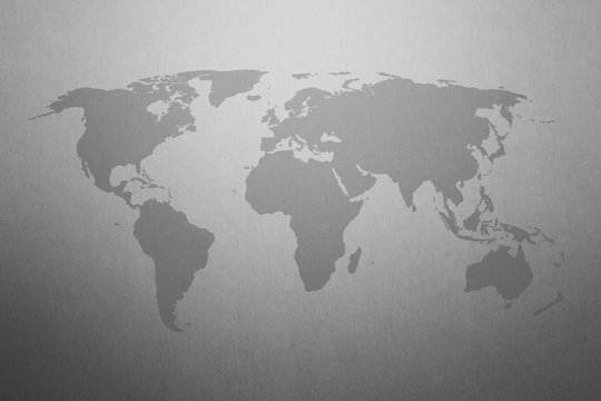 world map on gray paper texture background