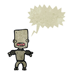 retro cartoon little robot with speech bubble