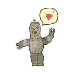 retro cartoon robot in love