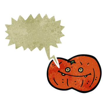retro cartoon pumpkin with speech bubble