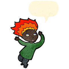 retro cartoon boy with burning hair