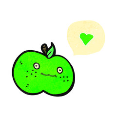 retro cartoon apple with love heart