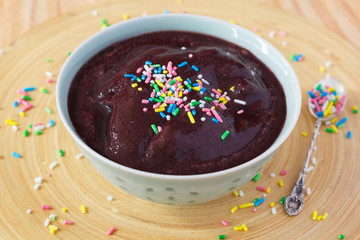 Brazilian dessert Acai pulp with sprinkles