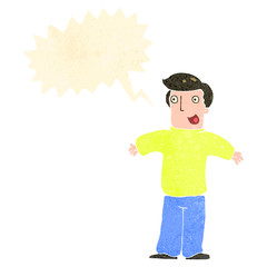 retro cartoon happy man with speech bubble