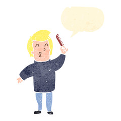 retro cartoon man combing hair