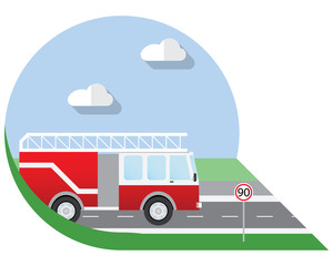 Fototapeta premium Flat design vector illustration city Transportation, fire truck, side view icon