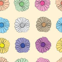 Seamless multi-colored camomiles
