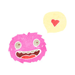 retro cartoon little furry pink monster