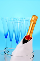 Champagne bottle and beautiful glasses