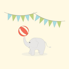 Cute elephant play ball in circus.