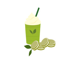 Green tea cold drink with macaroon.