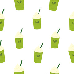 Green tea smoothie seamless background.