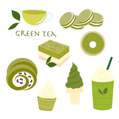 Sweet dessert green tea flavor set.