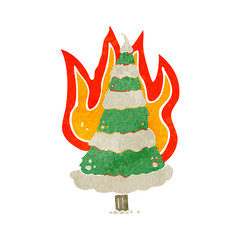 flaming christmas tree retro cartoon