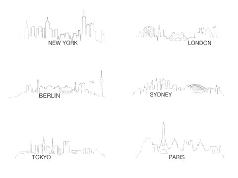 skylines of New York Tokyo Berlin Paris London and Berlin.