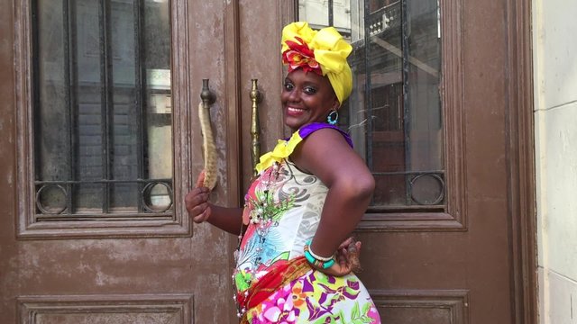 Attractive Young Woman with Traditional Costume in Havana, Cuba