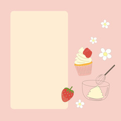 Strawberry cupcake making recipe template.