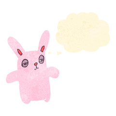retro cartoon pink rabbit with thought bubble