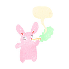 retro cartoon rabbit smoking with speech bubble