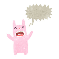 retro cartoon dead rabbit with speech bubble