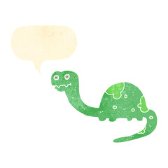retro cartoon dinosaur with speech bubble