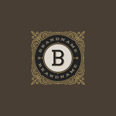 Vintage monogram logo template with flourishes calligraphic elegant ornament elements