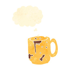 retro cartoon dirty old work mug with thought bubble