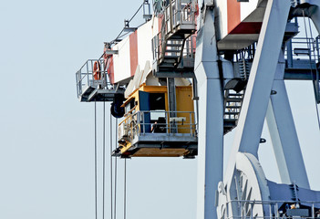 Fototapeta na wymiar Control cabin of a port crane. 