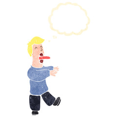 retro cartoon sleep walking man with thought bubble