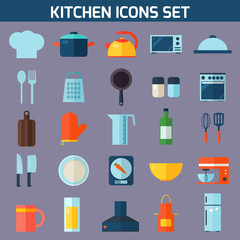 Flat kitchen and cooking icons. 