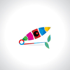 colorful eye with green leaf vector 