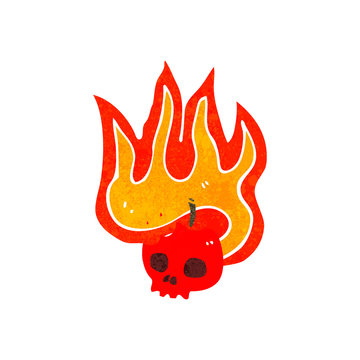 retro cartoon flaming skull symbol