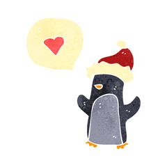 retro cartoon penguin with love heart