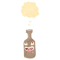 retro cartoon wine bottle with thought bubble