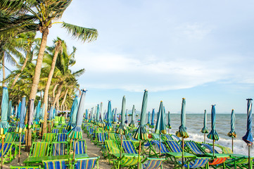 Beach chairs at Bang Saen beach, Thailand