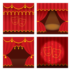 Theater stage with red curtains.