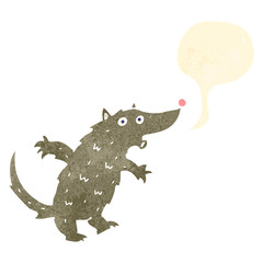 retro cartoon wolf with speech bubble