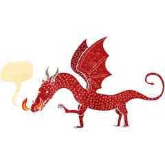 retro cartoon dragon with speech bubble