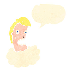 retro cartoon man with head in clouds