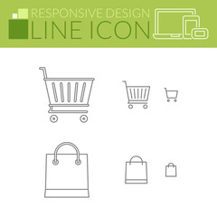 Line icons. Responsive design. Shopping cart and bag.