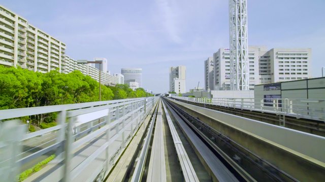 Point of view real-time ride through Kobe, Japan on the Portliner Monorail