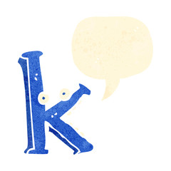retro cartoon letter k with speech bubble