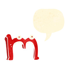 retro cartoon letter m with speech bubble