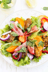 Fresh Salad Meal with Tomatoes,Lettuce,Peppers, Onion and Grille
