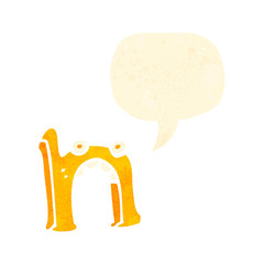 retro cartoon letter n with speech bubble