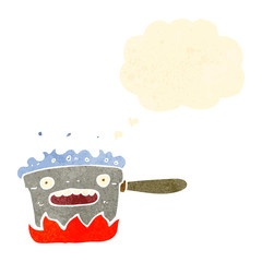 retro cartoon bubbling saucepan with thought bubble