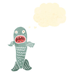 retro cartoon fish with thought bubble