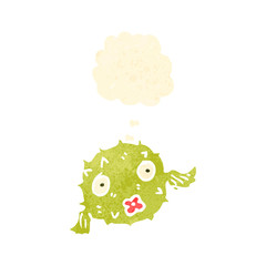 retro cartoon puffer fish with thought bubble