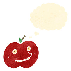 retro cartoon apple with thought bubble